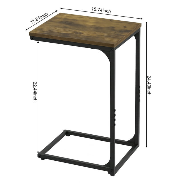 Dowellia C Shaped Metal and Wood Rectangle End Table Side Table for Living Room and Rooms, Brown Finish