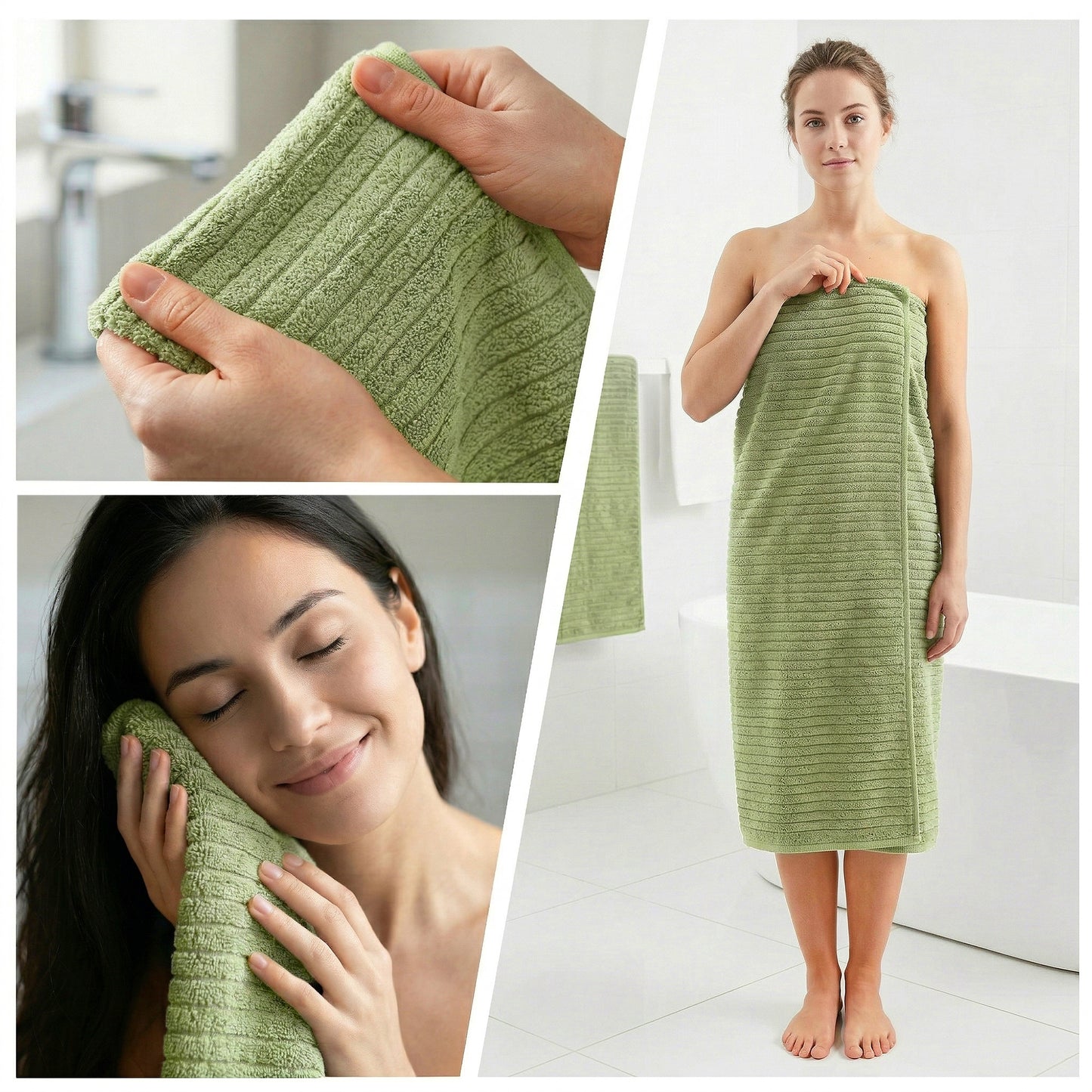 Dowellia 4 PCS Towels Set - 1 Bath Towel, 1 Hand Towel and 2 Washcloths, Highly Absorbent & Quick Dry, bathroom towels for Home Spa Hotel Gym, Green