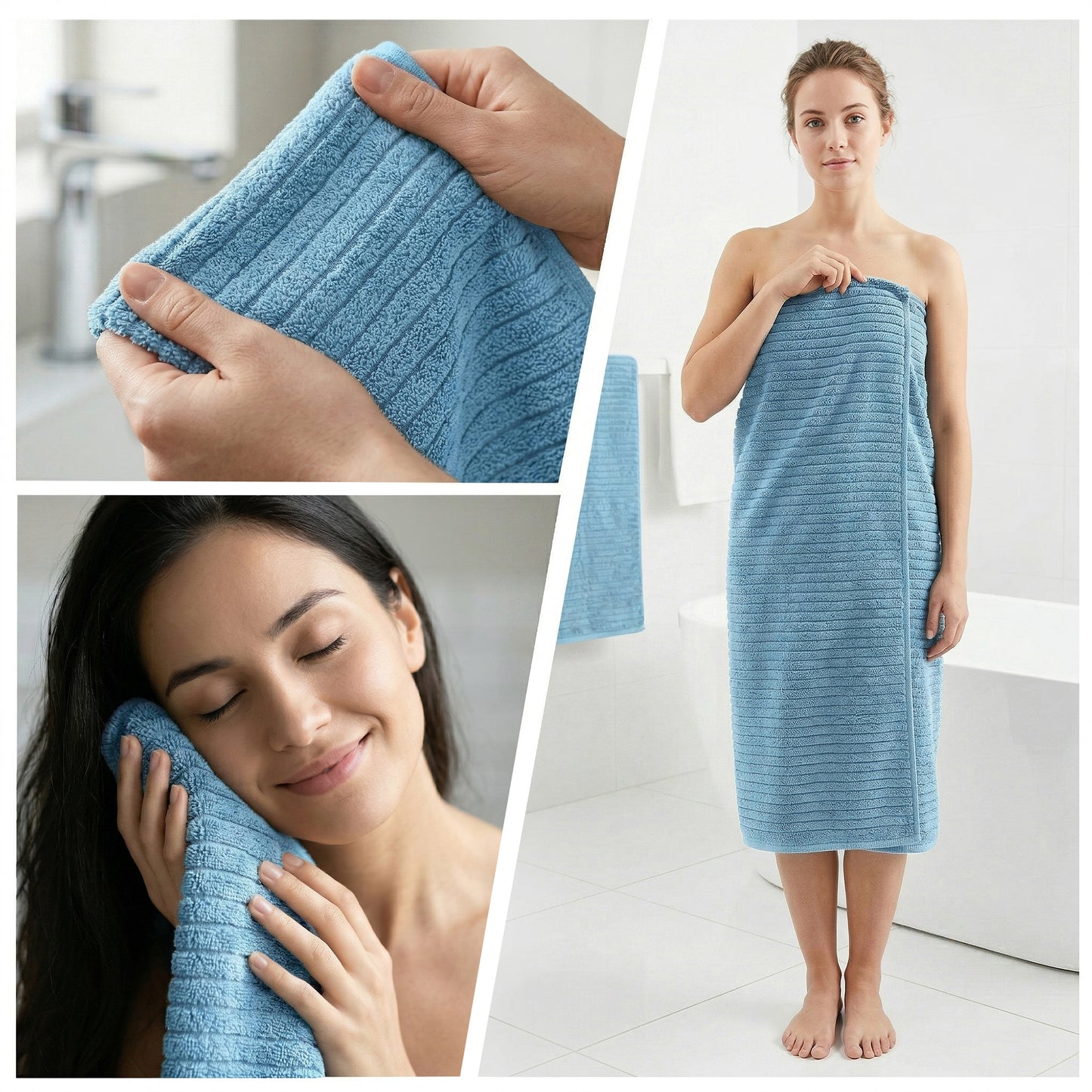 Dowellia 4 PCS Towels Set - 1 Bath Towel, 1 Hand Towel, 2 Washcloths, Highly Absorbent & Quick Dry, bathroom towels for home Spa Hotel Gym, Blue