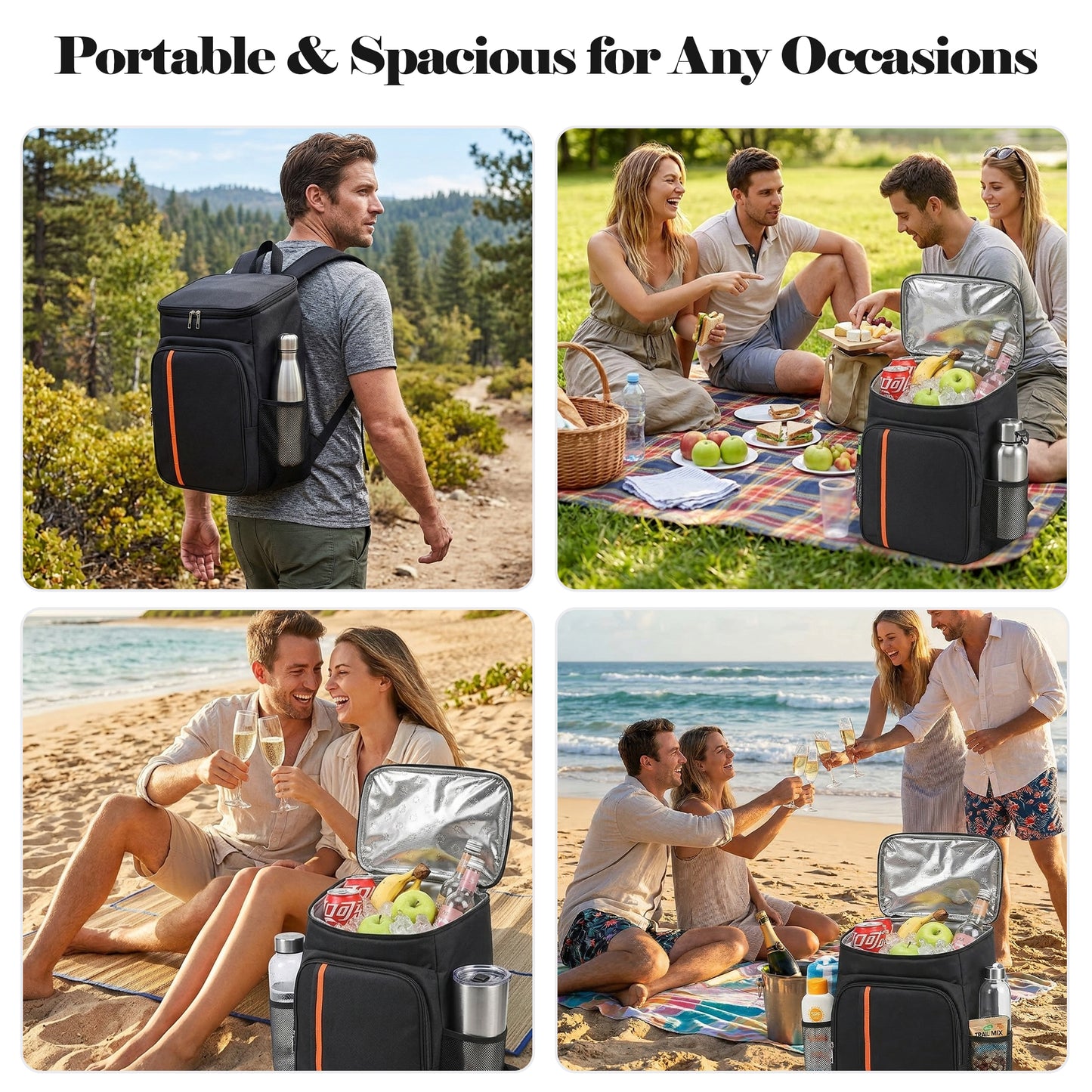 Dowellia Backpack Cooler & Insulated Bag 2 in 1, 36 Cans with Insulating Cover, Upgraded Leakproof Soft Cooler Backpack 2 Compartment for Camping Hiking Picnic Beach