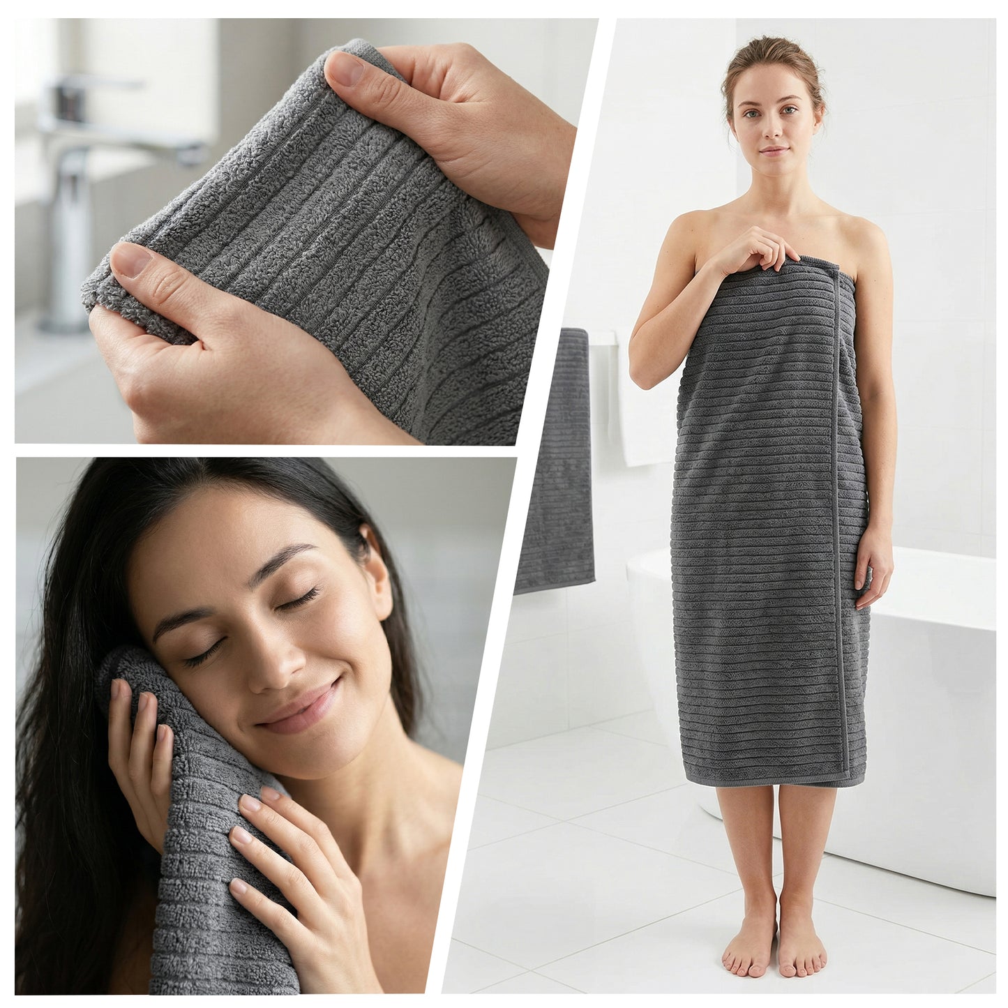Dowellia 4 PCS Towels Set - 1 Bath Towel, 1 Hand Towel and 2 Washcloths, Highly Absorbent & Quick Dry, bathroom towels for home Spa Hotel Gym, Dark Gray