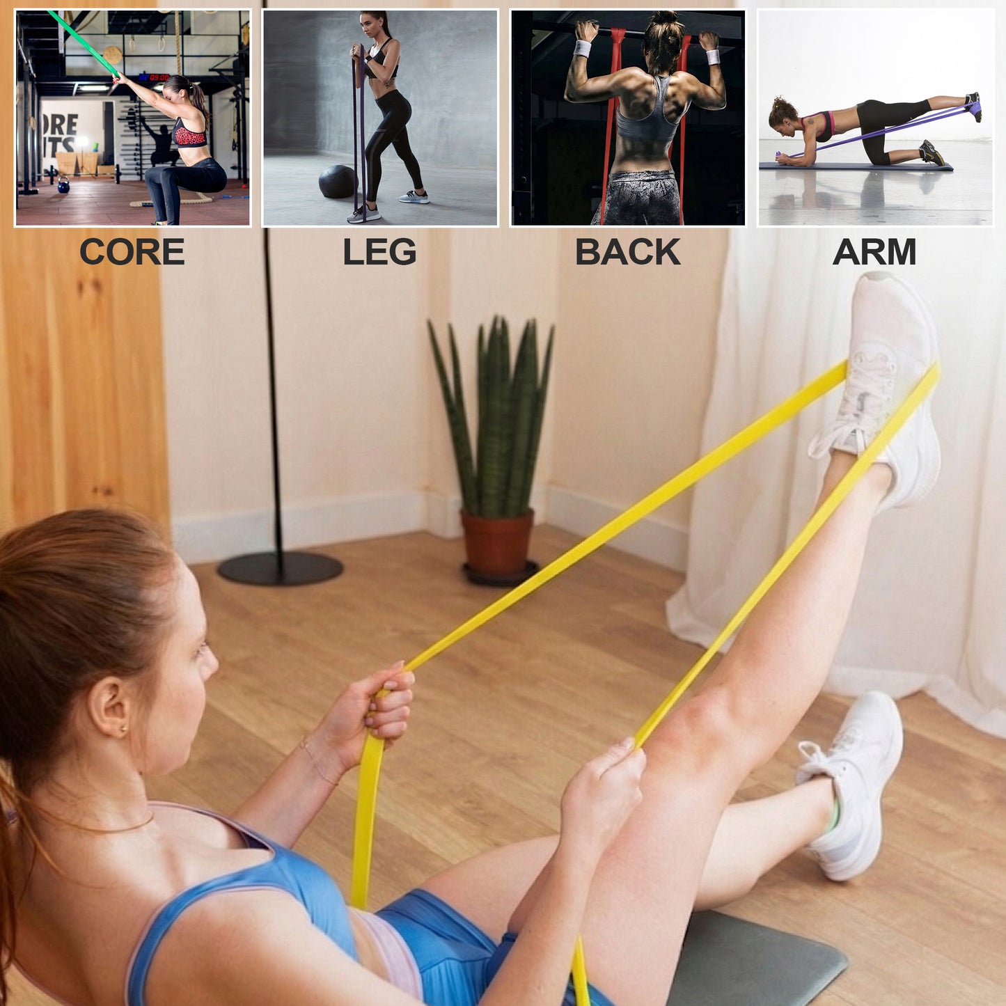 Dowellia 6PCS Resistance Bands Set for Exercise Fitness, Pull-up Assistance Bands Set , Elastic Workout Bands for Ankle, Leg, Stretching, Yoga and Home Fitness with Carry Bag