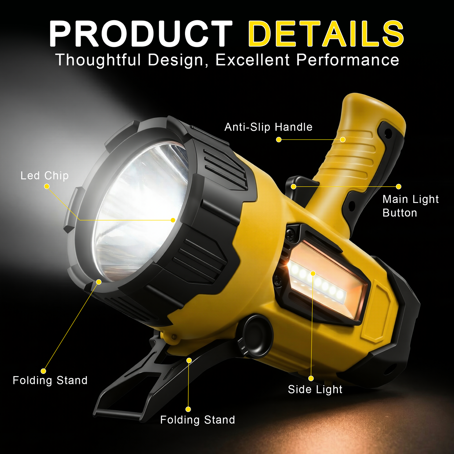 Dowellia Flashlight, 500 Lumen Rechargeable Spotlight Flashlight, 4000mAh High Power LED Handheld Spotlight with 7 Modes, Waterproof for Hiking Camping Hunting Emergency