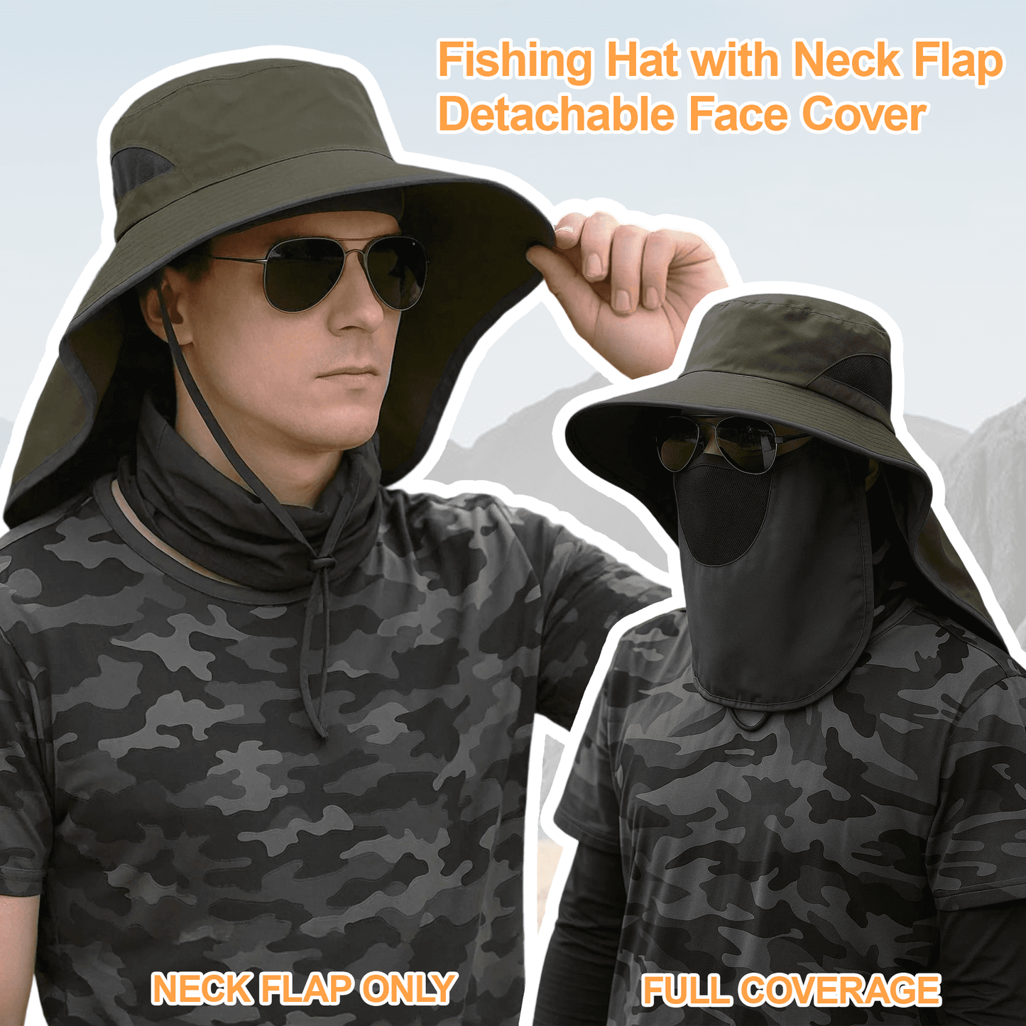Sun Hats, Breathable Wide Brim Fishing Hat, UPF 50+ UV Protection Bucket Hat with Neck Flap and Removable Face Cover for Fishing Hiking Men Women, Army Green (No ratings yet)