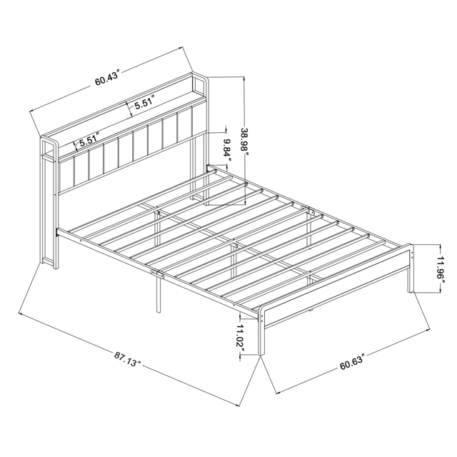 Dowellia Queen Bed Frame with Upholstered Storage Headboard and Wood Footboard, Gray