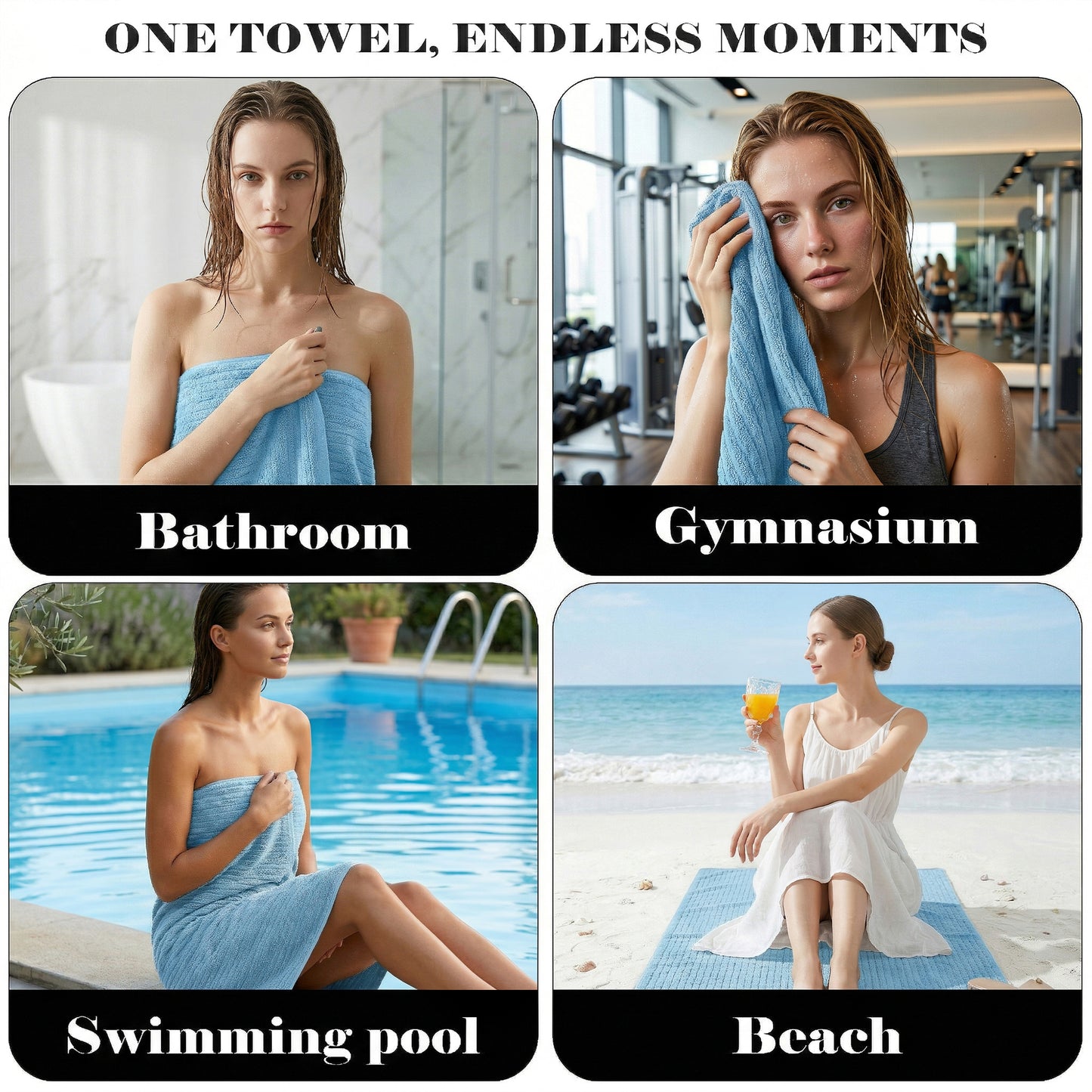 Dowellia 4 Pack Bath Towels Set, 28"x 55" Large Bath Sheets, Highly Absorbent & Quick Dry, Soft Microfiber Towels for Bathroom Spa Hotel Gym, Blue Stripe