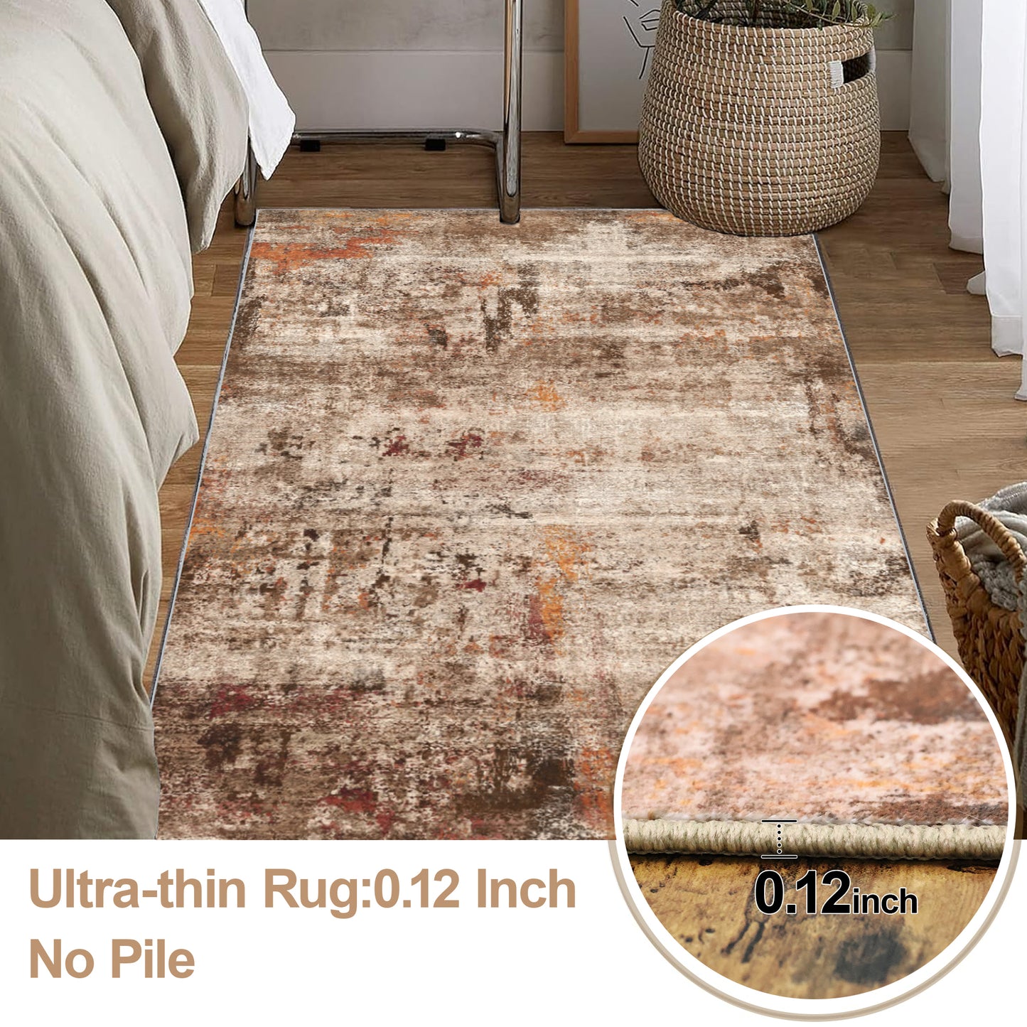 Area Rugs for Living Room 3'x 5' Machine Washable Vintage Print Large Throw Non Slip Bedroom Rugs, Brick Red