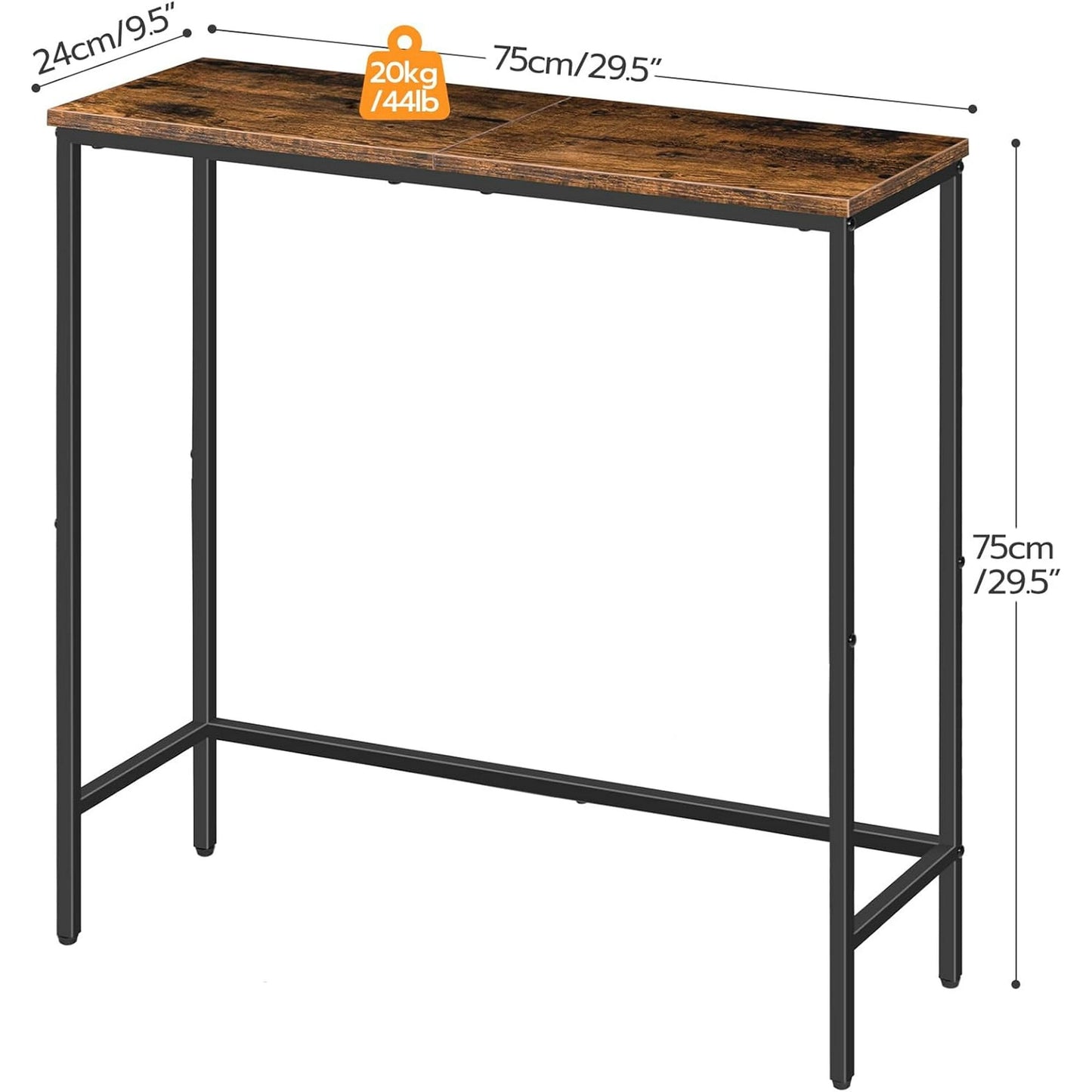 Narrow Console Table, 33.9" Entryway Table Sofa Table or Hallway Table for Living Room, Rustic Brown and Black