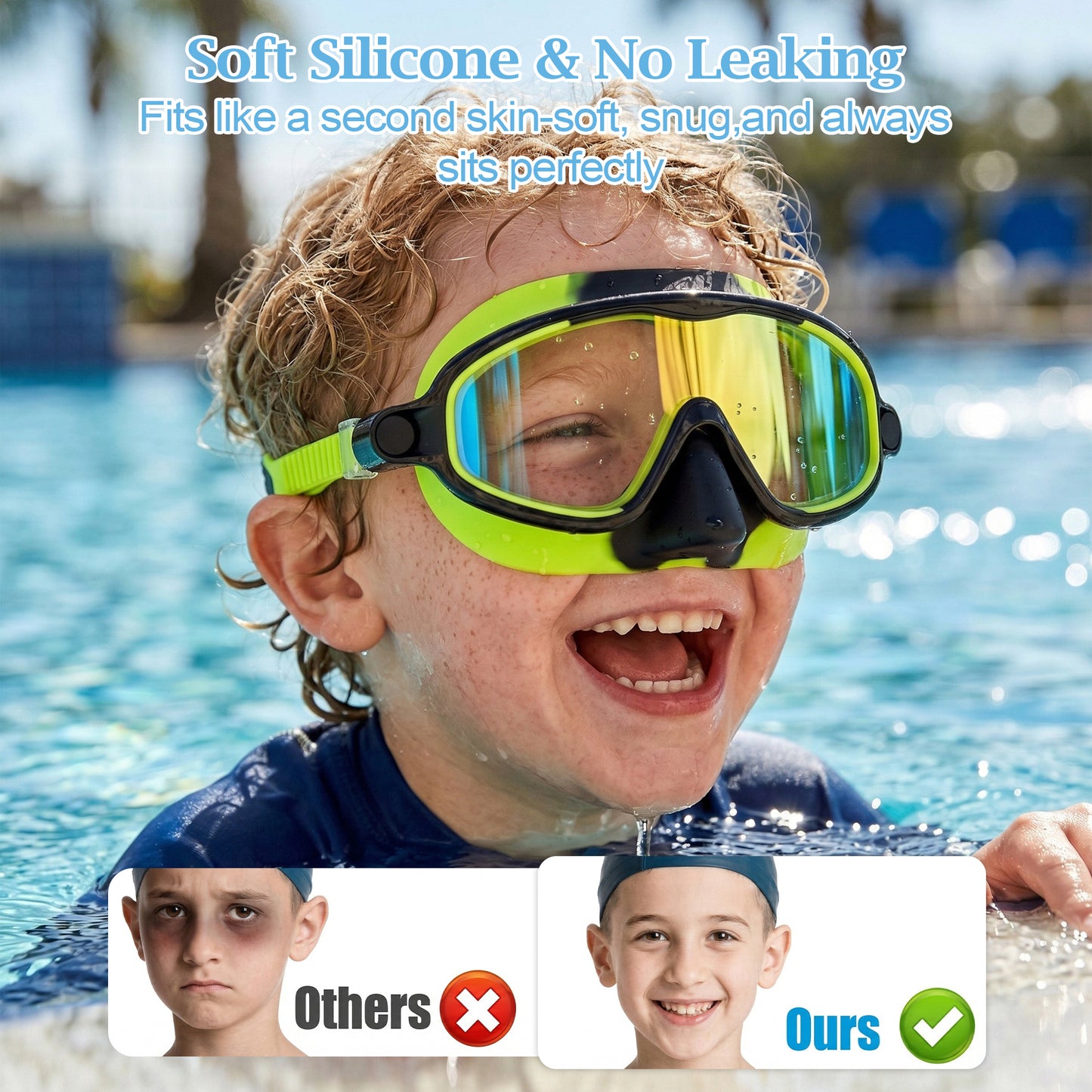 Dowellia Swim Goggles for Kids 6-14, 2 Pack Swimming Goggles Anti Fog & UV Protection Wide View No Leaking Kids Goggles for Swimming