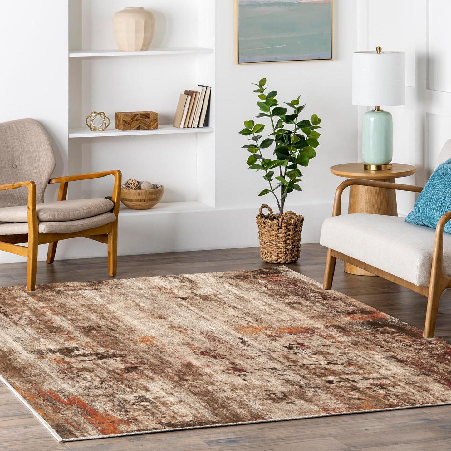 Area Rugs for Living Room 4'x 6' Machine Washable Vintage Print Large Throw Non Slip Bedroom Rugs, Brick Red