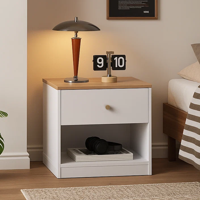 Dowellia Nightstand with Drawers for Bedroom, Small Beside Tabble Open Storage for Living Room, White