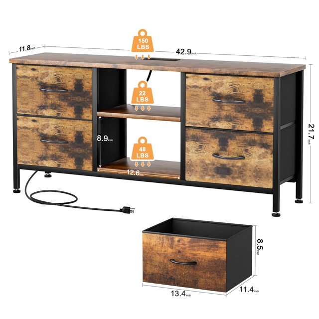Dowellia TV Stand with 4 Drawers, 43 inch Entertainment Center with Open Shelves, Media Center for 50" TV, Television Stand for Bedroom, Living Room