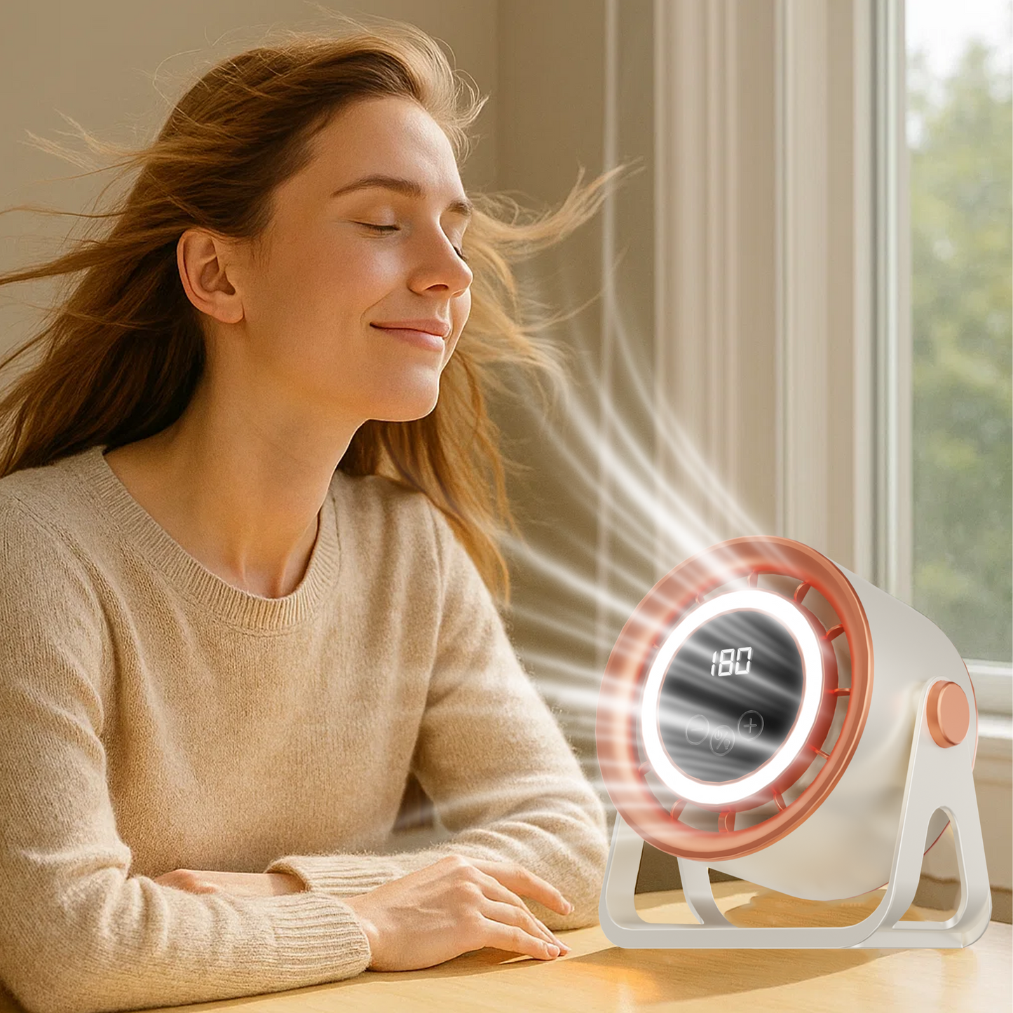 Desk Fan, Rechargeable Portable Fan with Digital Display, 180-Level Seamless Speed Control & 360 ° Rotation, 3-in-1 Air Circulation Fan for Bedroom, Office, Kitchen, Camping, Yellow&Orange