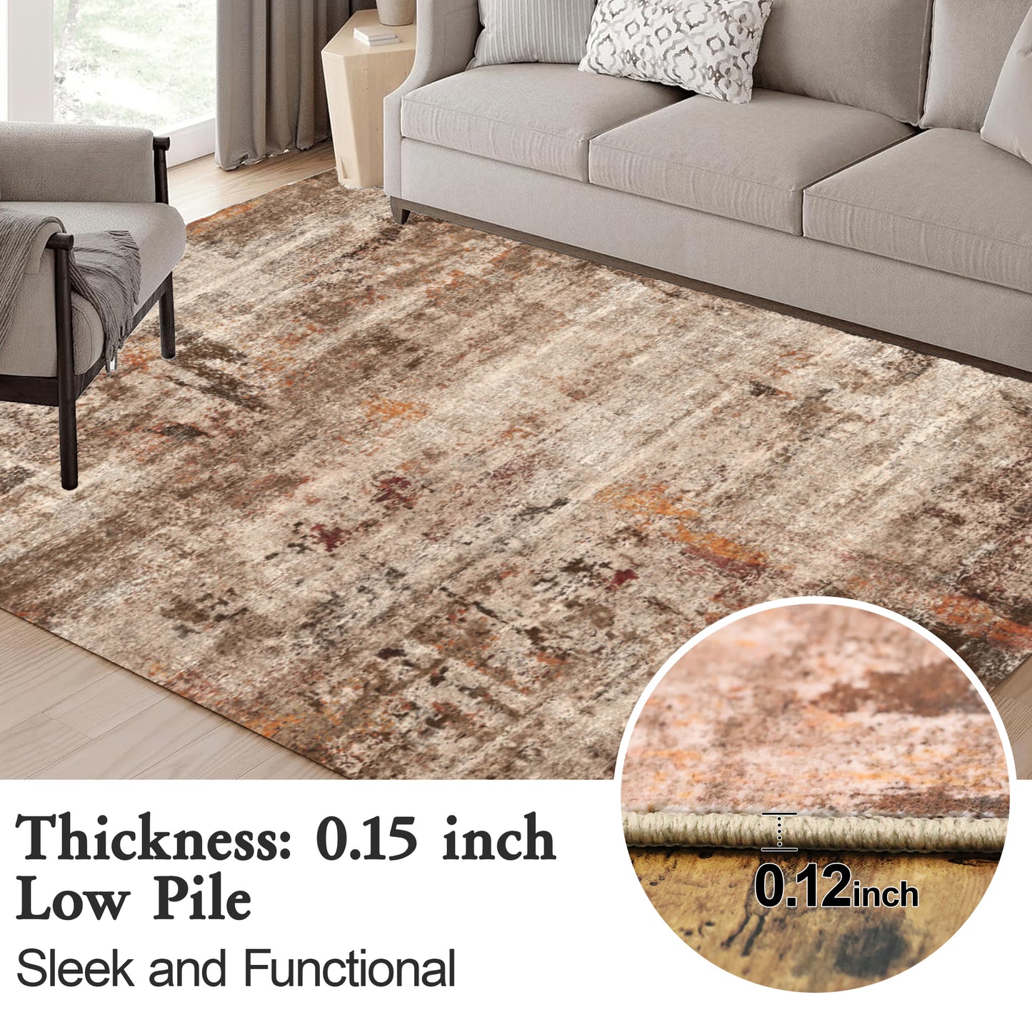 Area Rugs for Living Room 6'x 9' Machine Washable Vintage Print Large Throw Non Slip Bedroom Rugs, Brick Red