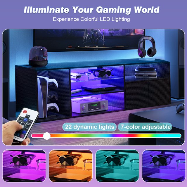 TV Stand for Living Room, Entertainment Center for TVs up to 65 inch, Console Table with Storage Adjustable Shelves, Carbon Fiber