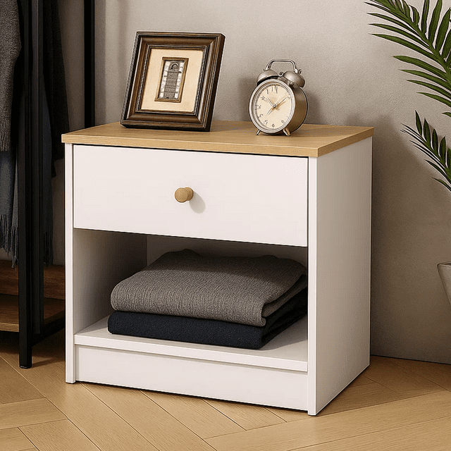Dowellia Nightstand with Drawers for Bedroom, Small Beside Tabble Open Storage for Living Room, White