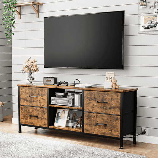 Dowellia TV Stand with 4 Drawers, 43 inch Entertainment Center with Open Shelves, Media Center for 50" TV, Television Stand for Bedroom, Living Room