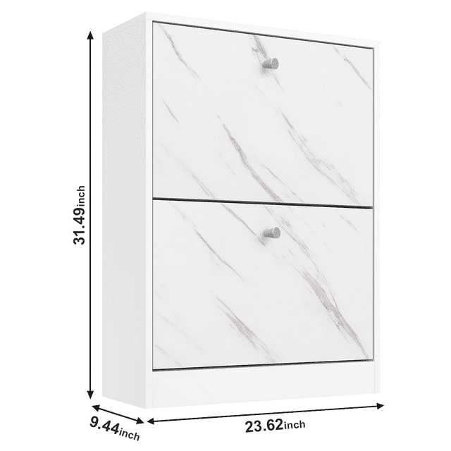 Dowellia 2 Drawer Shoe Cabinet,Wooden Shoes Organizer Cupboard Unit Hallway Furniture,freestanding Entryway 2 tier Modern Shoe Rack Cabinet Footwear Stand for Shoes (Marble White)