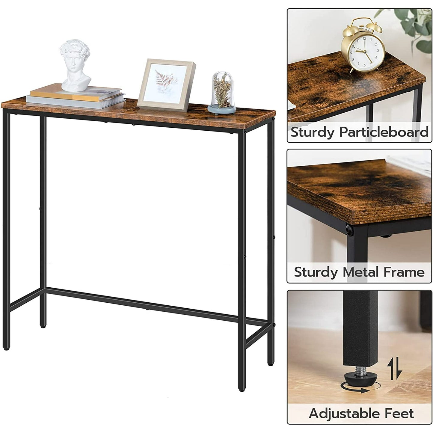 Narrow Console Table, 33.9" Entryway Table Sofa Table or Hallway Table for Living Room, Rustic Brown and Black