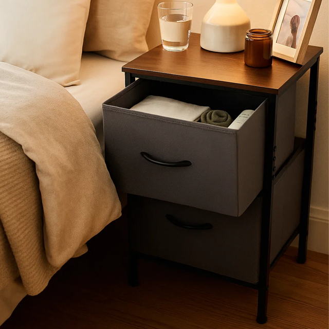 Nightstand, End Table Side Table with 2 Fabric Drawers Bedside Table for Bedroom, Closet, Dorm, Grey