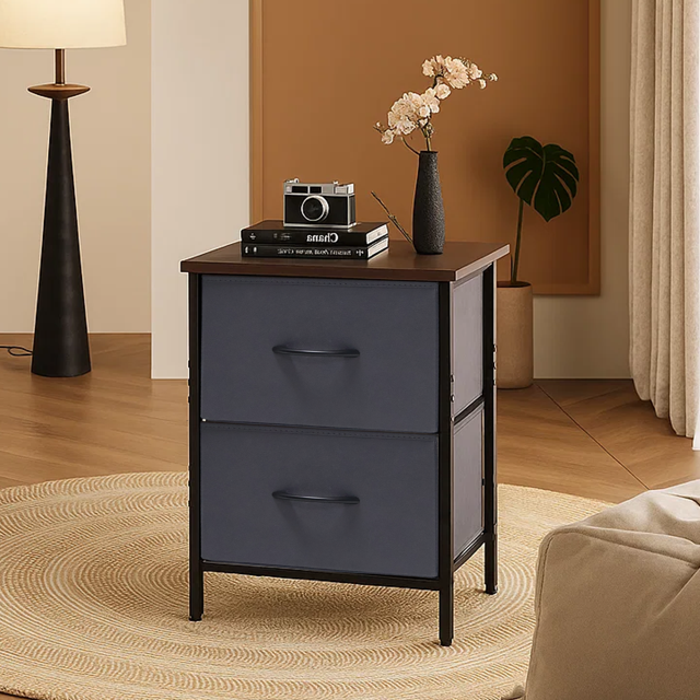 Nightstand, End Table Side Table with 2 Fabric Drawers Bedside Table for Bedroom, Closet, Dorm, Grey