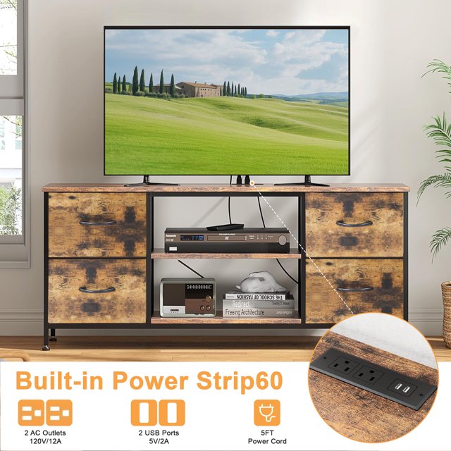 Dowellia TV Stand with 4 Drawers, 43 inch Entertainment Center with Open Shelves, Media Center for 50" TV, Television Stand for Bedroom, Living Room